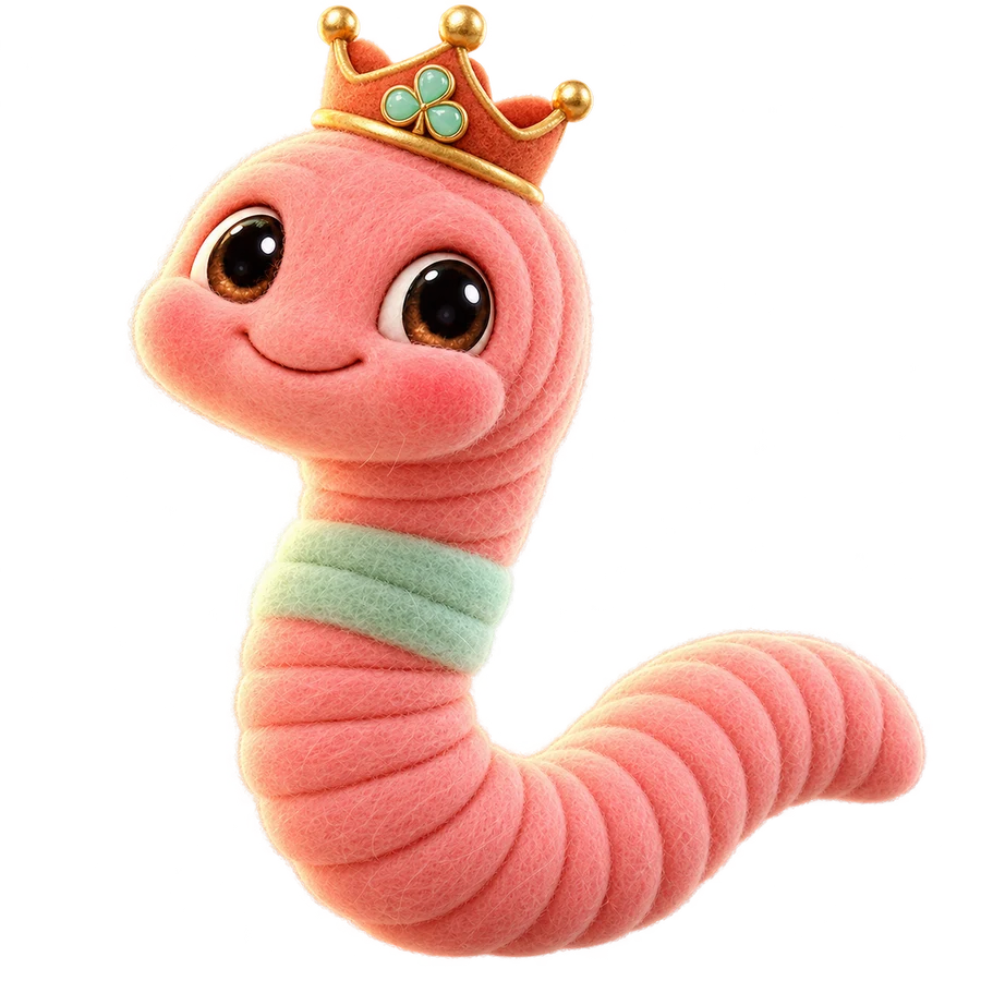 Wiggly wearing a garden crown with a mint clover gem